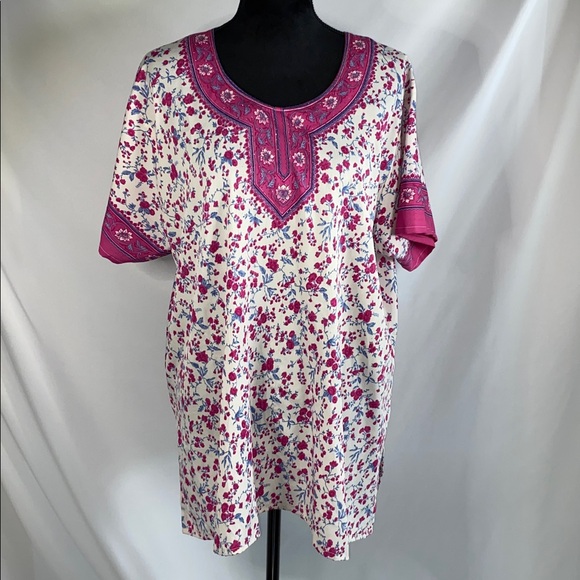 Tops - Women’s Tunic Blouse Pink & White Floral Plus Size 52
